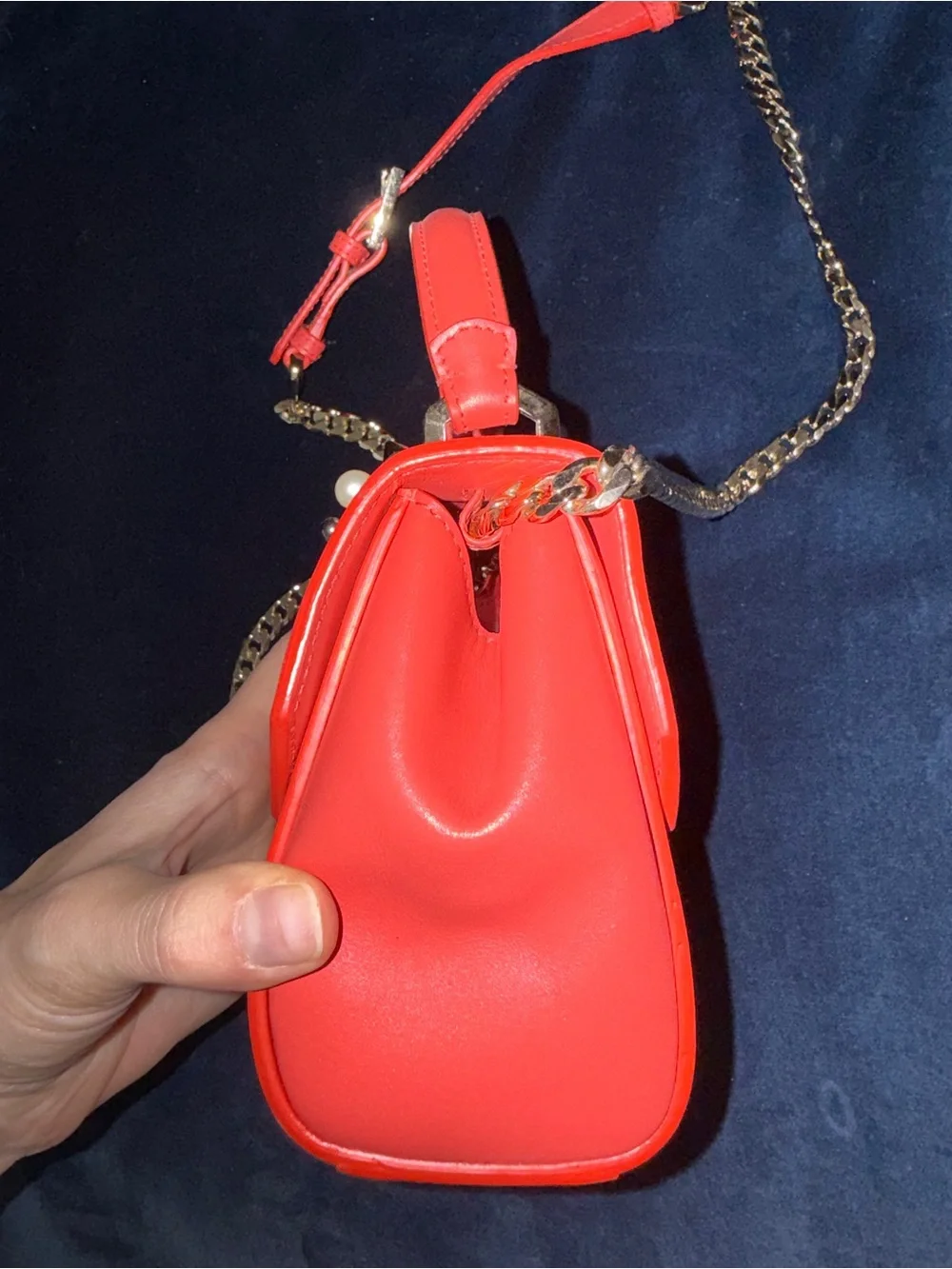 Elie Saab Coral Studded Crossbody Top-Handle Bag with Gold Chain